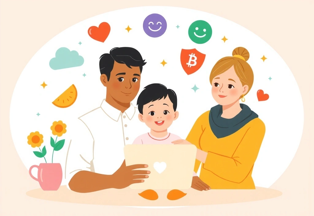 Children's privacy protection illustration with family and protective shield